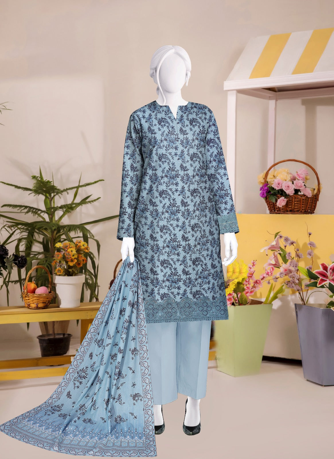 Safina Digital Print Marina Jaquard with Daman Patch 3pc SF615