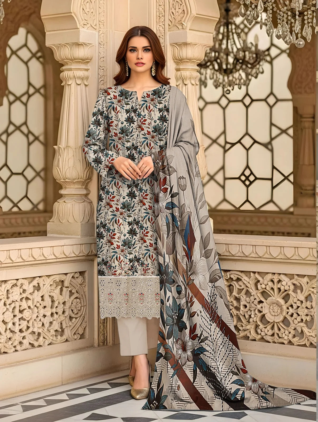 Baroque 3PC Digital Printed Daman Embroidery