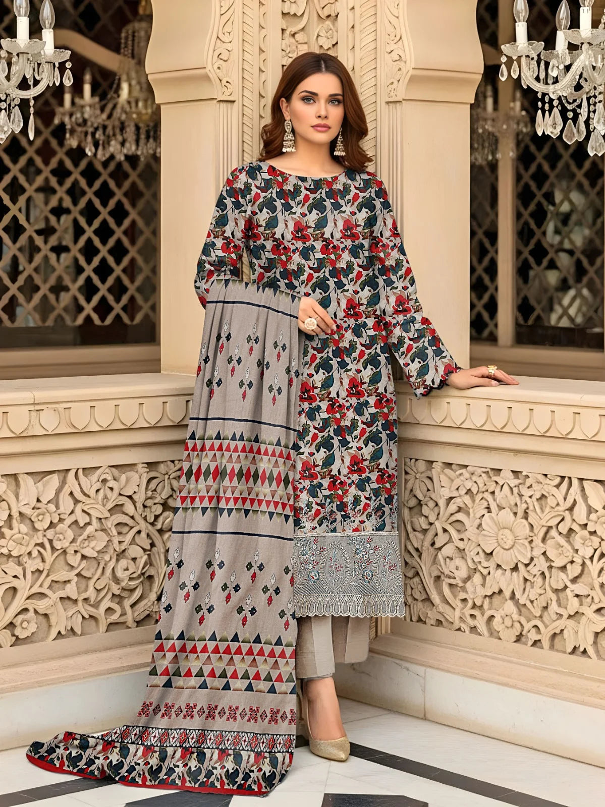 Baroque 3PC Digital Printed Daman Embroidery
