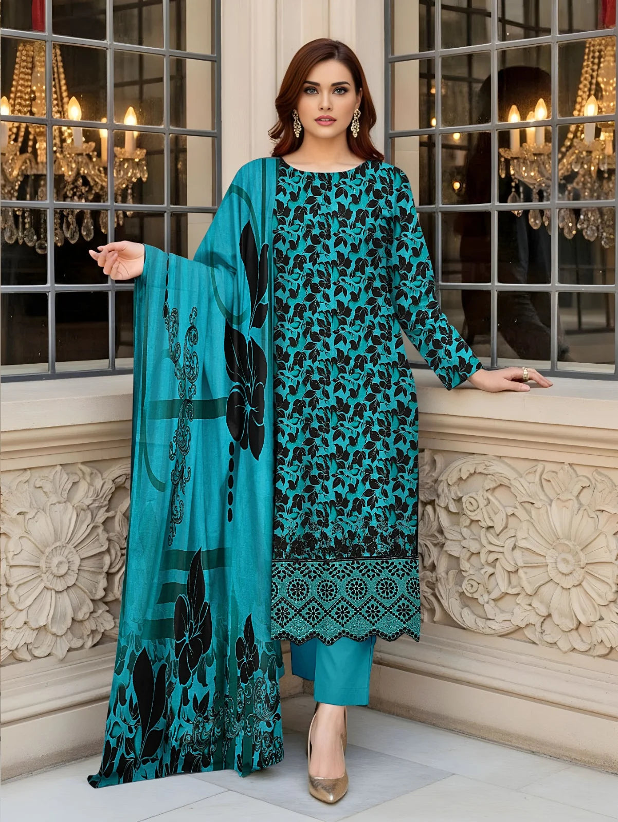 Baroque 3PC Digital Printed Daman Embroidery