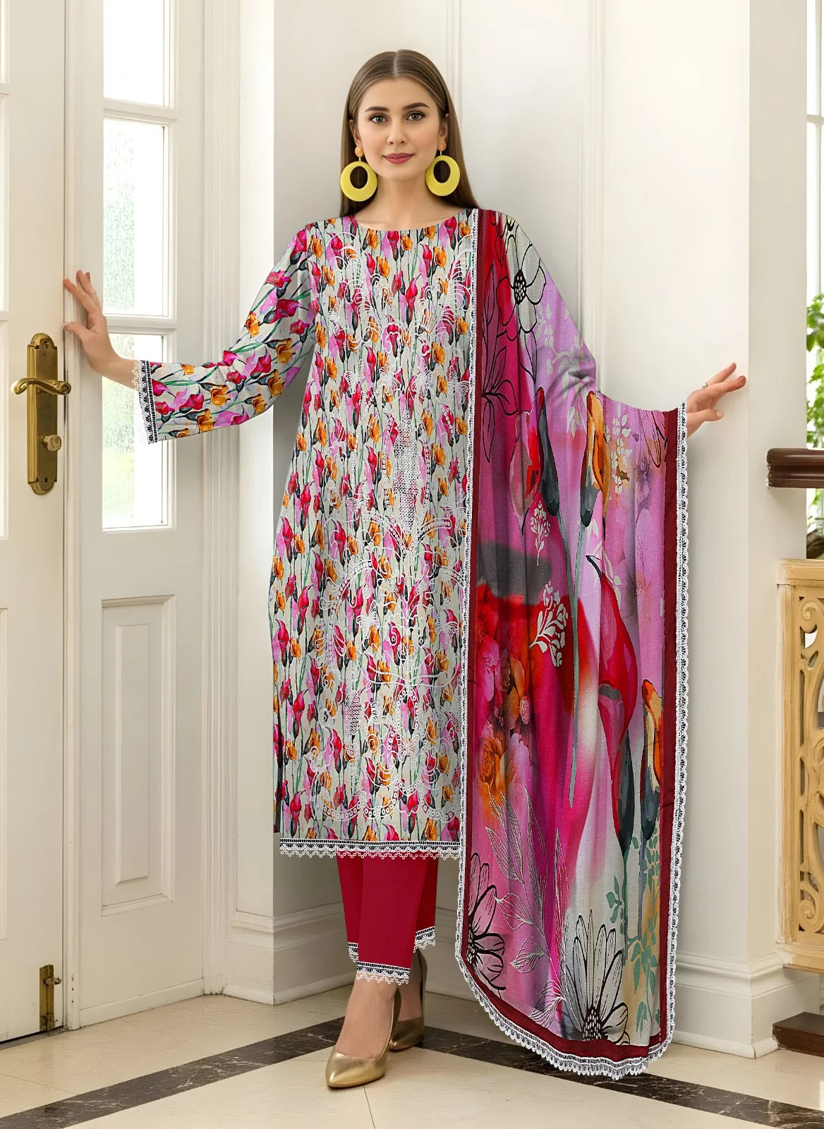 Baroque 3PC Digital Print Lawn Heavy Front with Karoshia Lace 08
