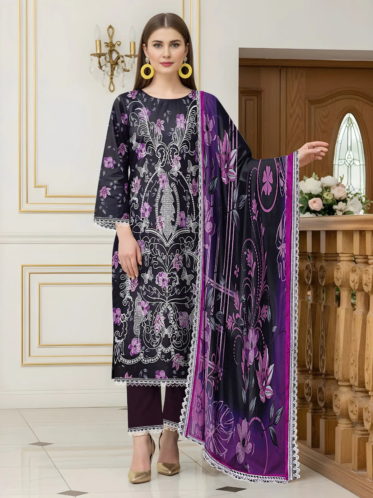 Baroque 3PC Digital Print Lawn Heavy Front with Karoshia Lace 07