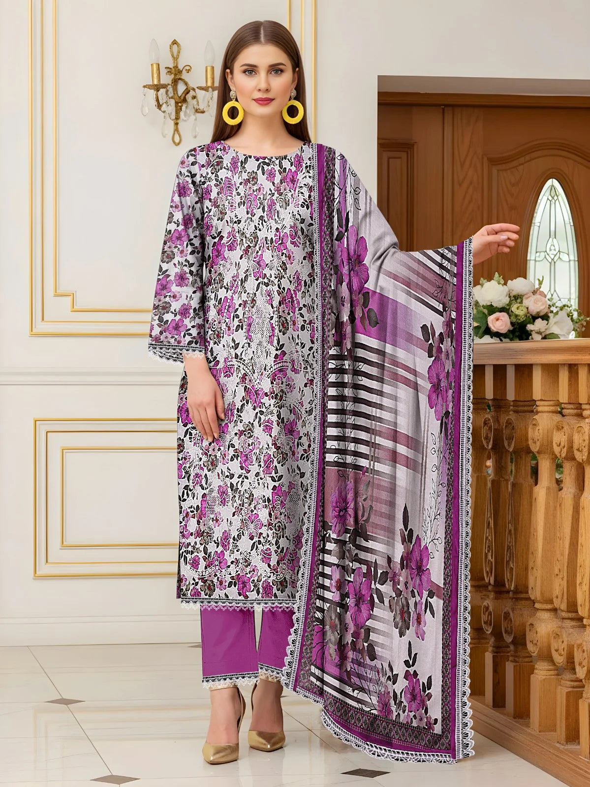 Baroque 3PC Digital Print Lawn Heavy Front with Karoshia Lace 03