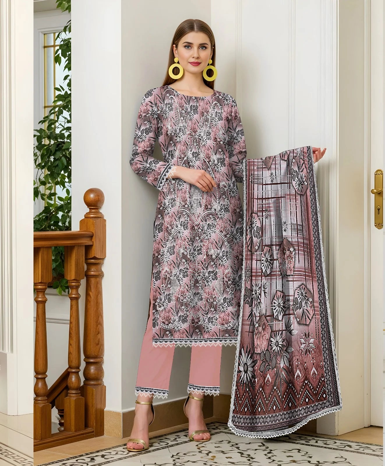 Baroque 3PC Digital Print Lawn Heavy Front with Karoshia Lace 05