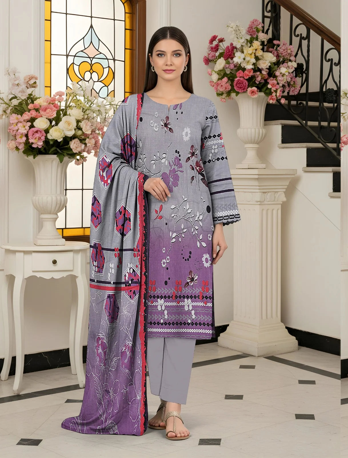 ZyraStores Cross Slub V-545 3PC Digital Printed 09