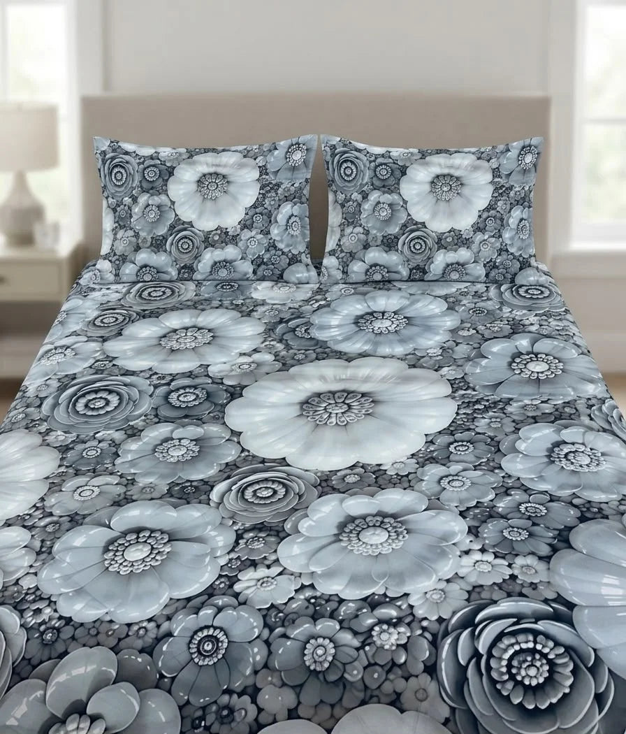 BEDIOR 3D Digital Printed King Size Crystal Cotton Bed Sheet Set (3 Pcs)