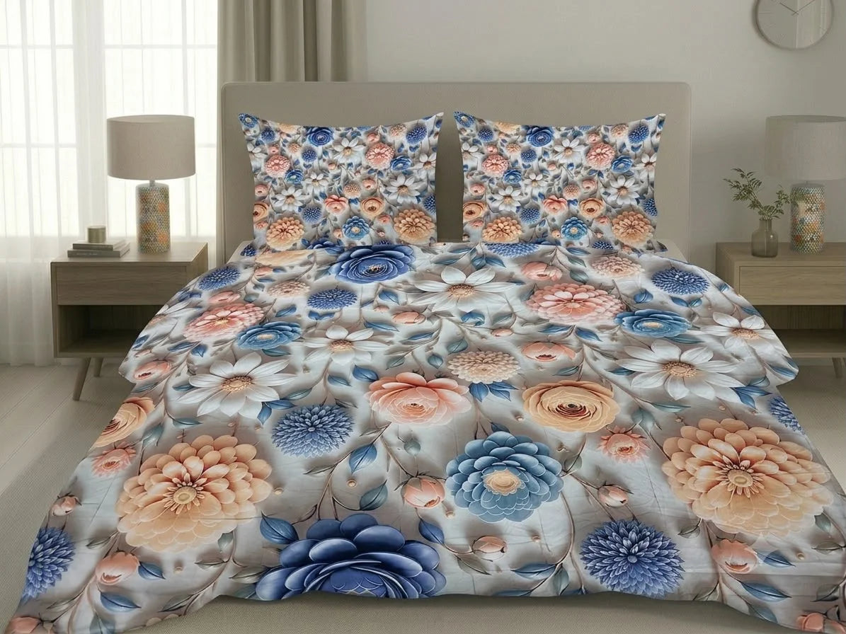 BEDIOR 3D Digital Printed King Size Crystal Cotton Bed Sheet Set (3 Pcs)