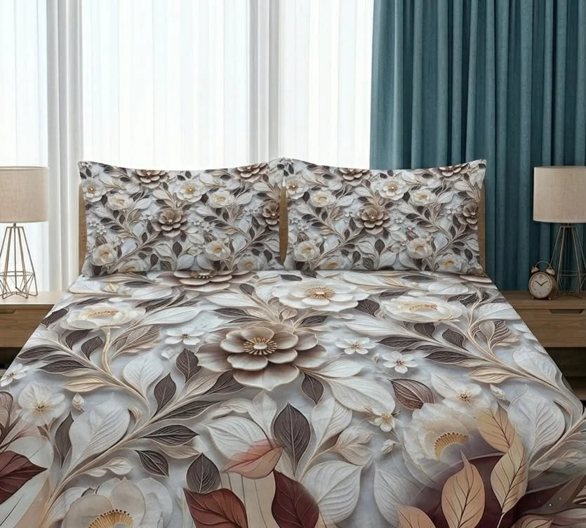 BEDIOR 3D Digital Printed King Size Crystal Cotton Bed Sheet Set (3 Pcs)