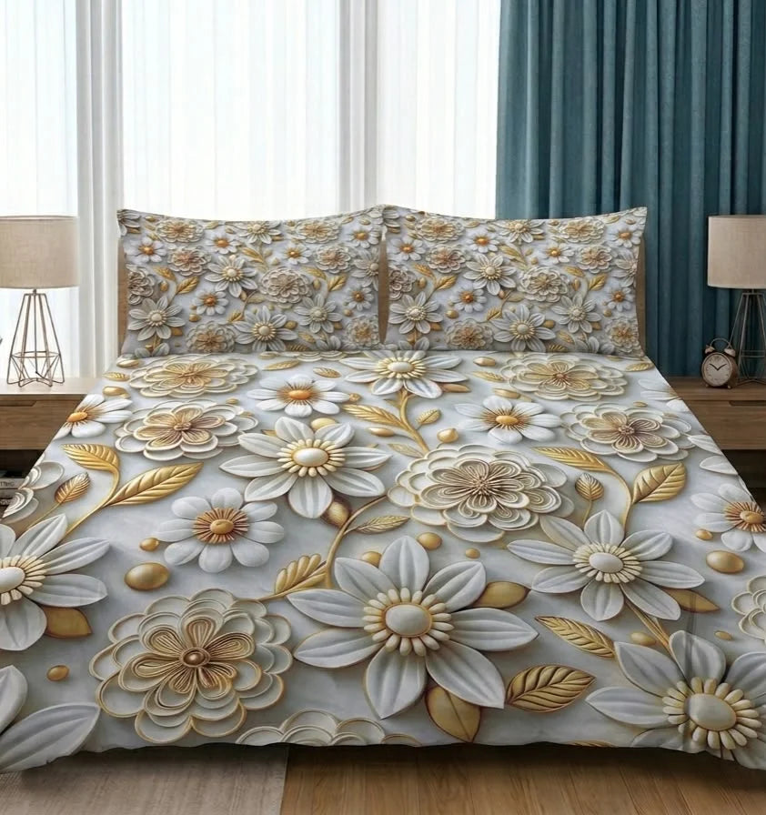 BEDIOR 3D Digital Printed King Size Crystal Cotton Bed Sheet Set (3 Pcs)