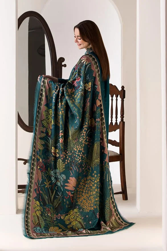 Dhanak-3PC Embroidered Shirt with Digital Printed Shawl - 1210