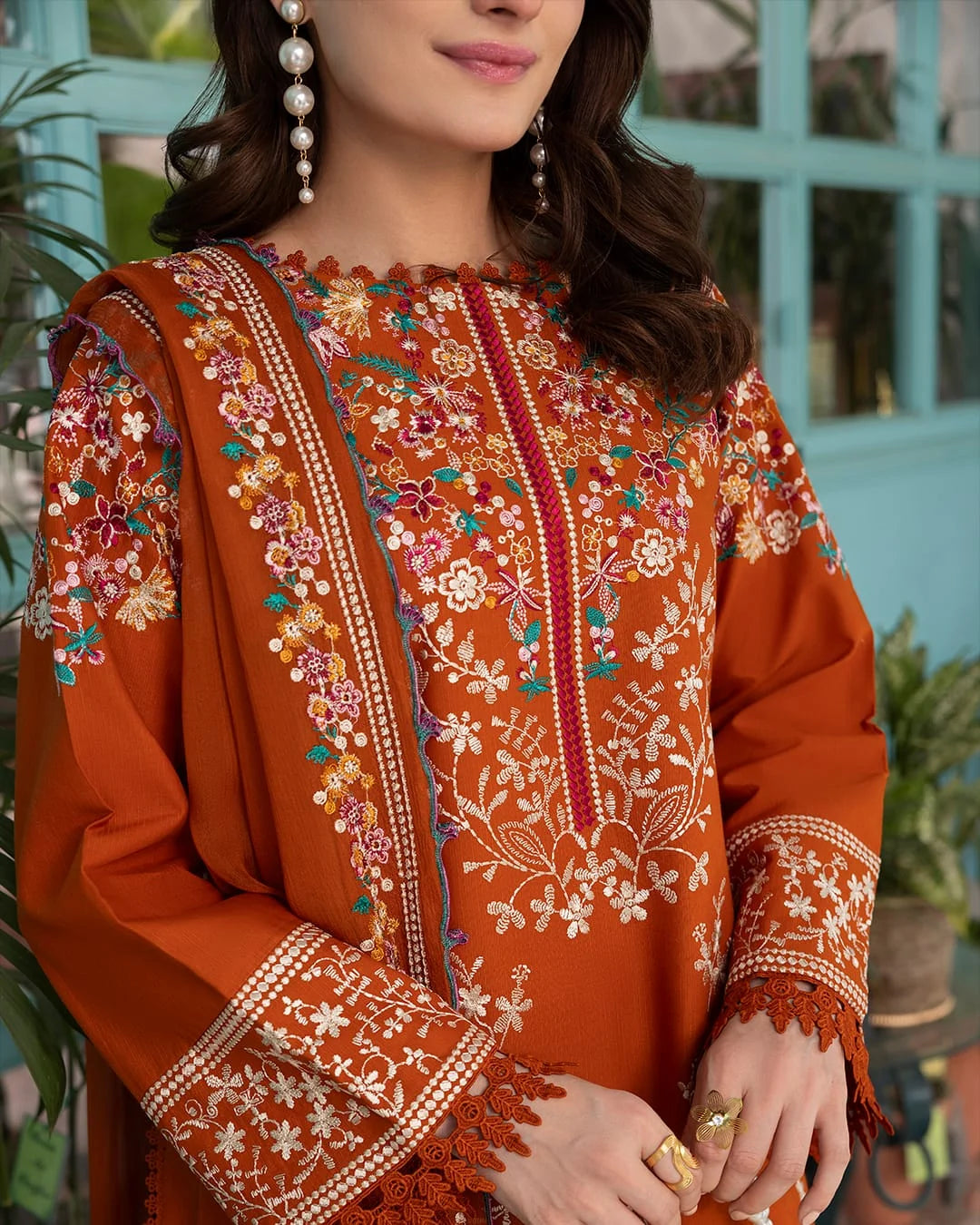 Dhanak-3PC Embroidered Shirt with Digital Printed Shawl - 1225