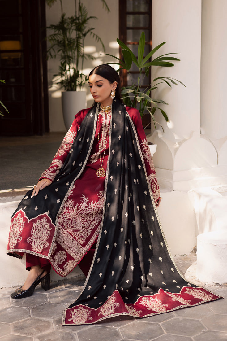 Dhanak-3PC Embroidered Shirt with Digital Printed Shawl - 178