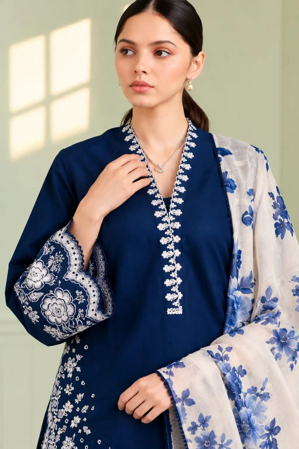 COCO - Dhanak-3PC Embroidered Shirt with Digital Printed Shawl - 1111
