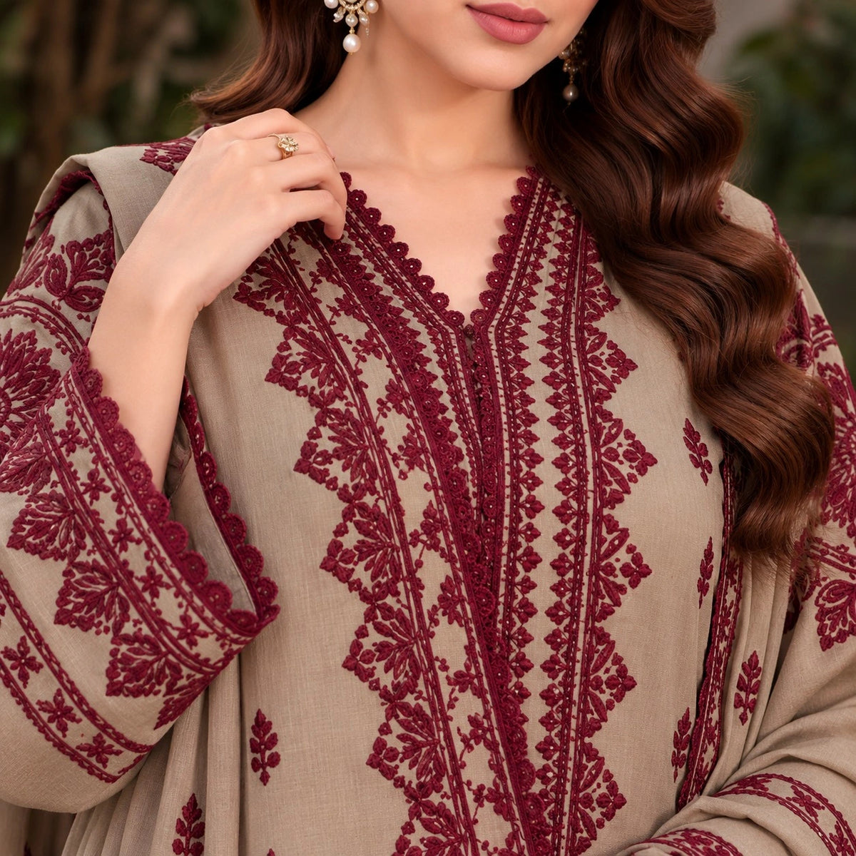 ANEELAS -3PC Embroidered Shirt with Digital Printed Shawl - 1001