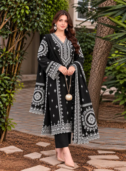 ANEELAS -3PC Embroidered Shirt with Digital Printed Shawl - 1003