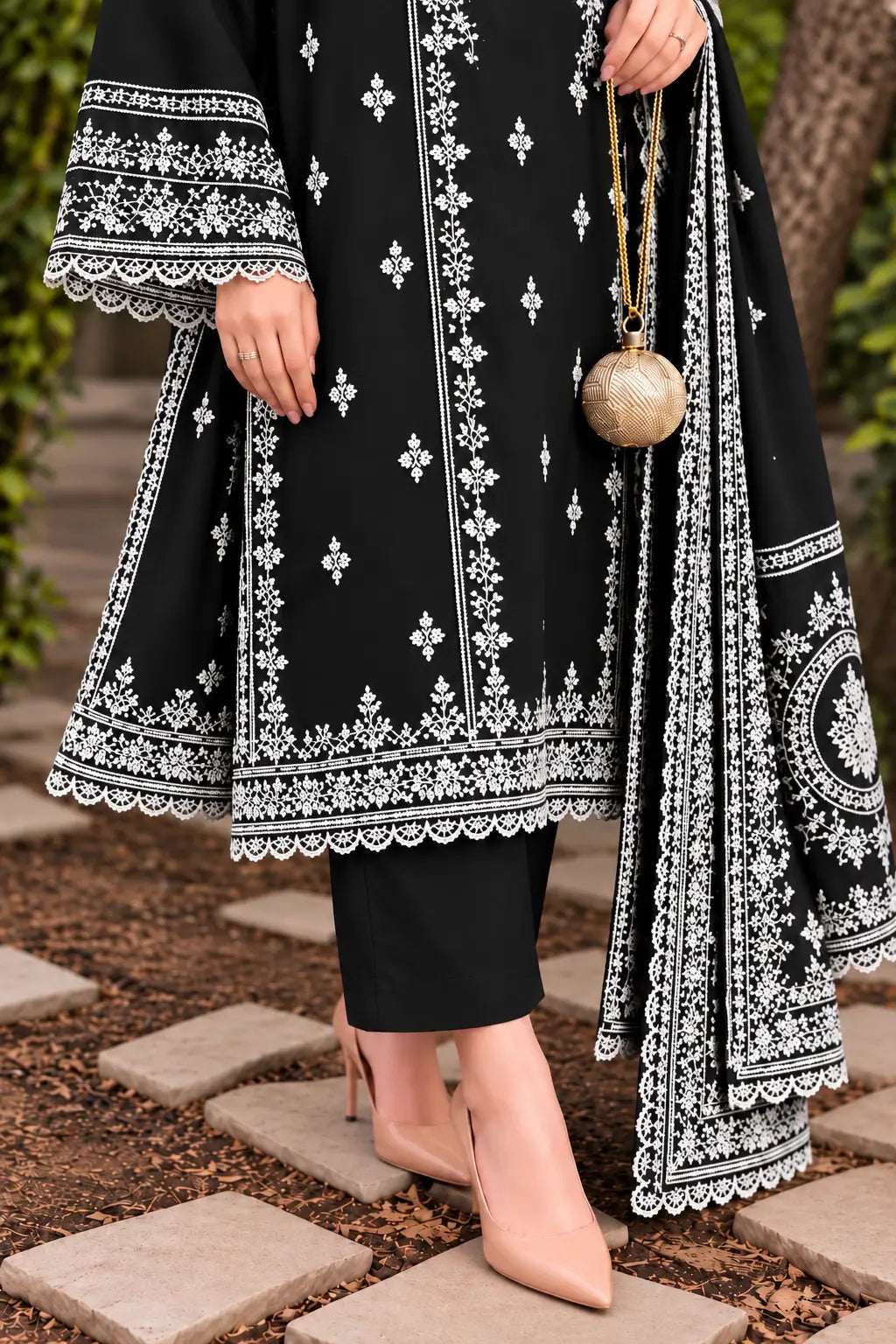 ANEELAS -3PC Embroidered Shirt with Digital Printed Shawl - 1003