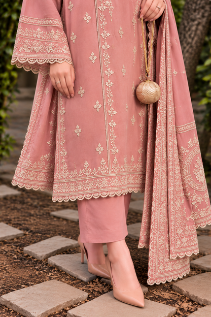 ANEELAS -3PC Embroidered Shirt with Digital Printed Shawl - 1002
