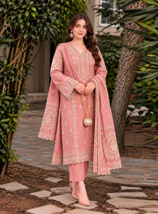 ANEELAS -3PC Embroidered Shirt with Digital Printed Shawl - 1002