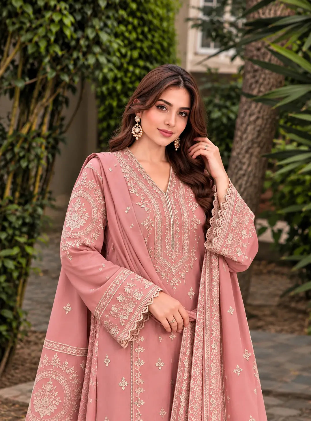 ANEELAS -3PC Embroidered Shirt with Digital Printed Shawl - 1002