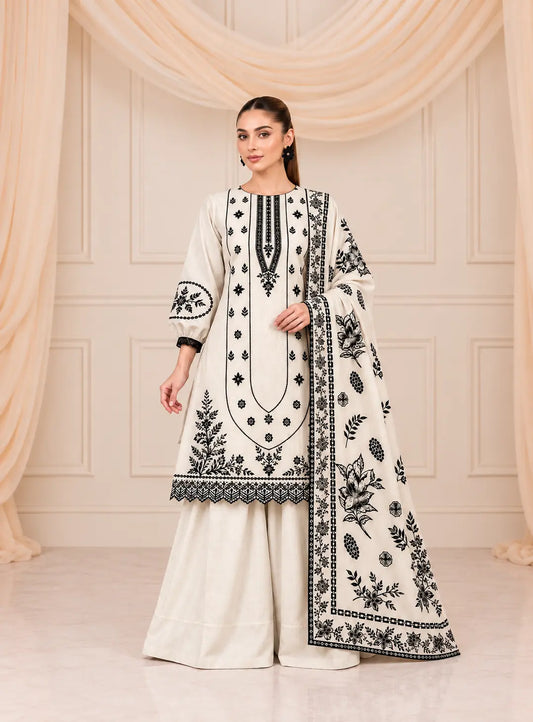 SO KAMAL-3PC Embroidered Shirt with Digital Printed Shawl - 1301