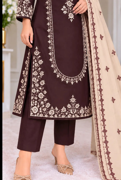 BATIK - Dhanak-3PC Embroidered Shirt with Digital Printed Shawl - 1413