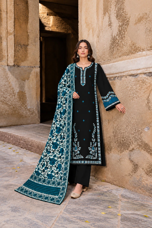 IZEL - Dhanak-3PC Embroidered Shirt with Digital Printed Shawl - 1265