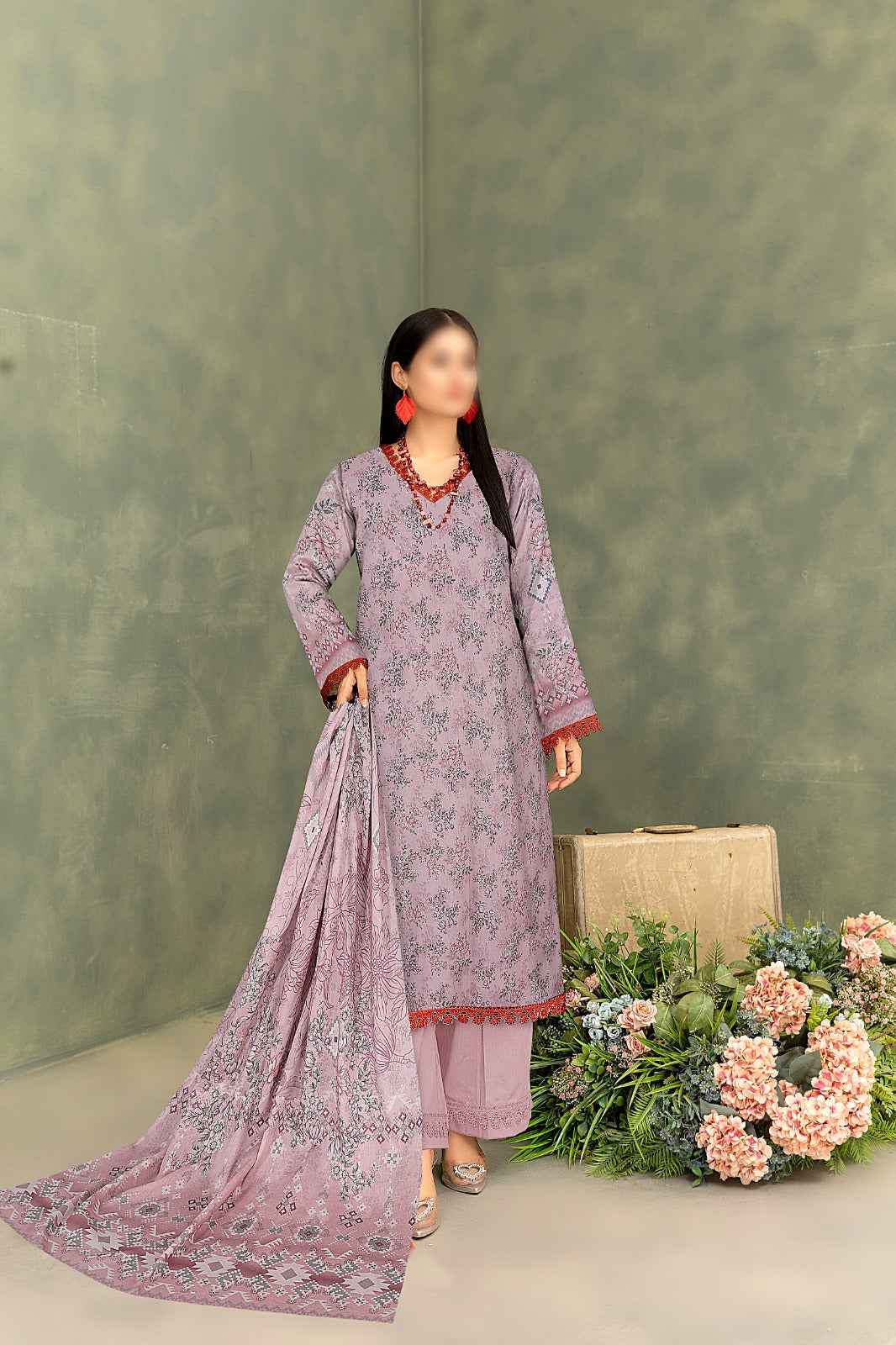 GUL AHMED Lawn 3 Pcs Premium Quality  7716