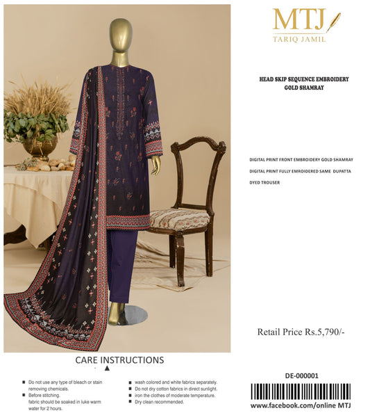 MTJ Digital Printed Embroided 3PC MT6902