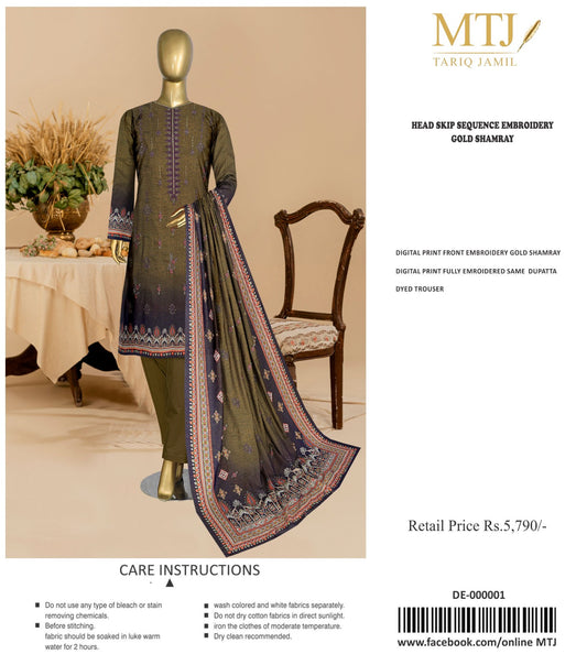 MTJ Digital Printed Embroided 3PC MT6904