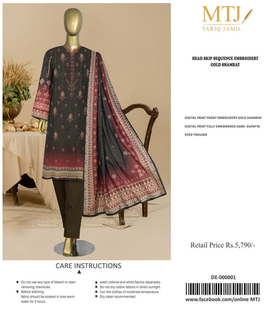 MTJ Digital Printed Embroided 3PC MT6906