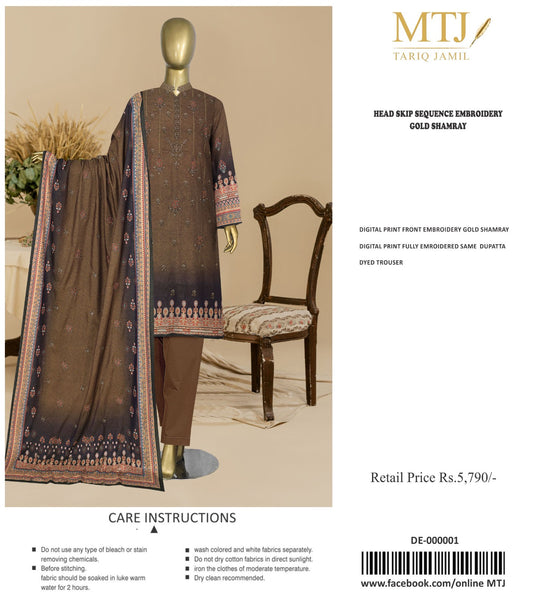 MTJ Digital Printed Embroided 3PC MT6911