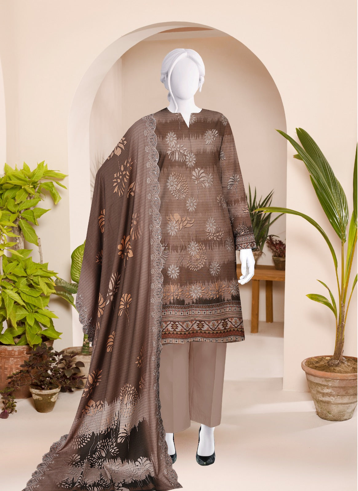 Safina Digital Print Dhanak Wool Bana Dora 3pc  SF602