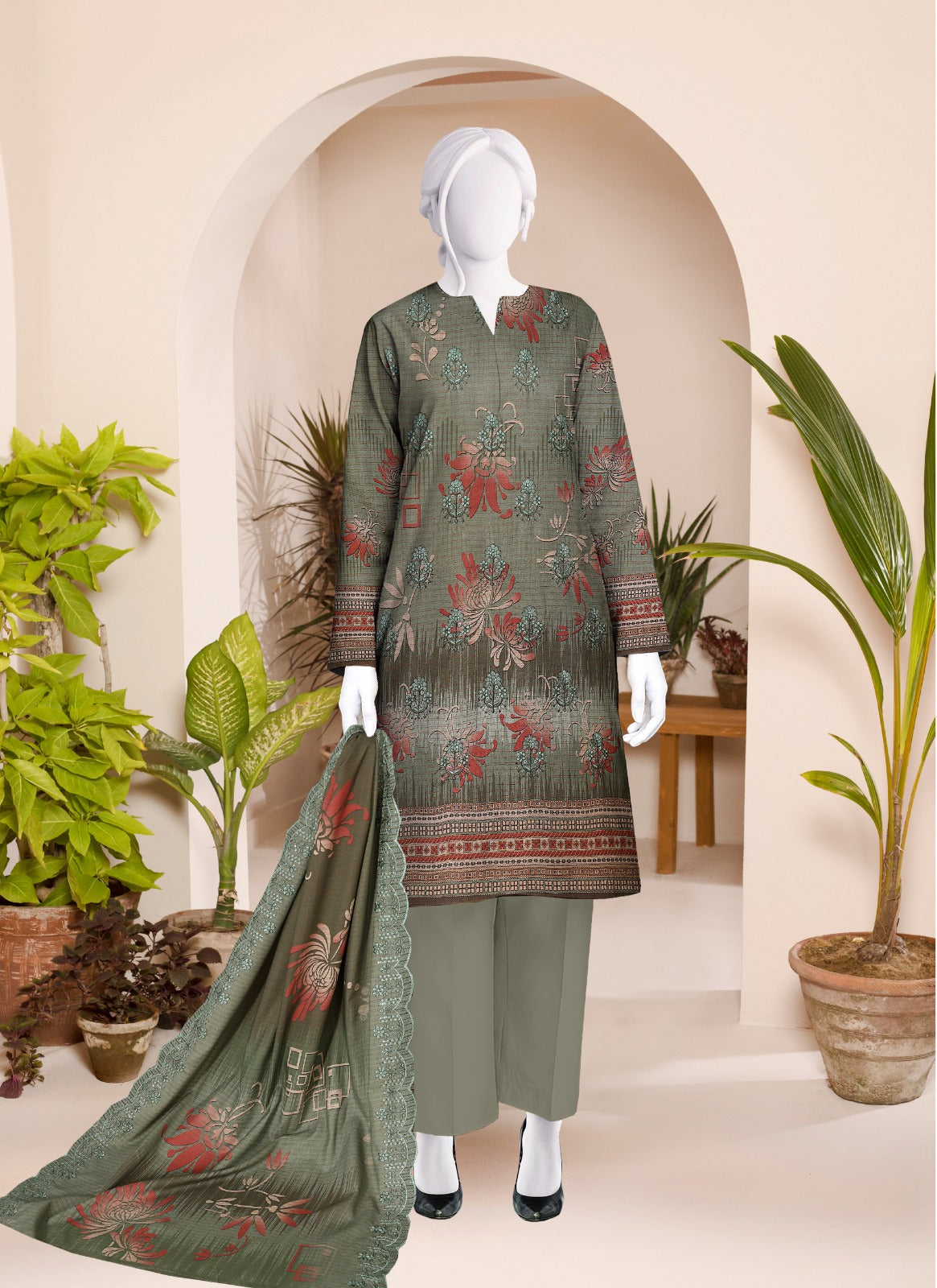 Safina Digital Print Dhanak Wool Bana Dora 3pc  SF605