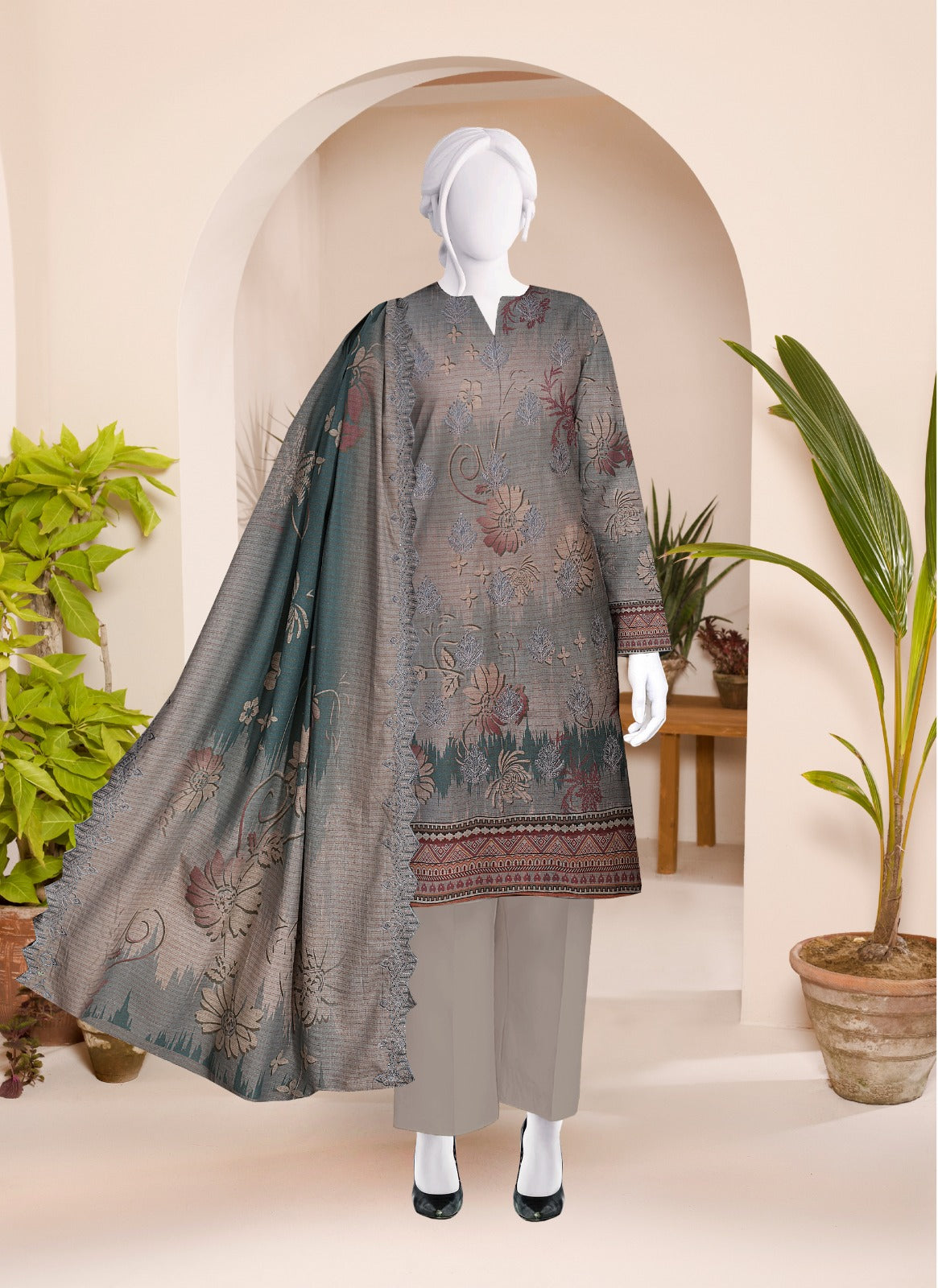 Safina Digital Print Dhanak Wool Bana Dora 3pc  SF606