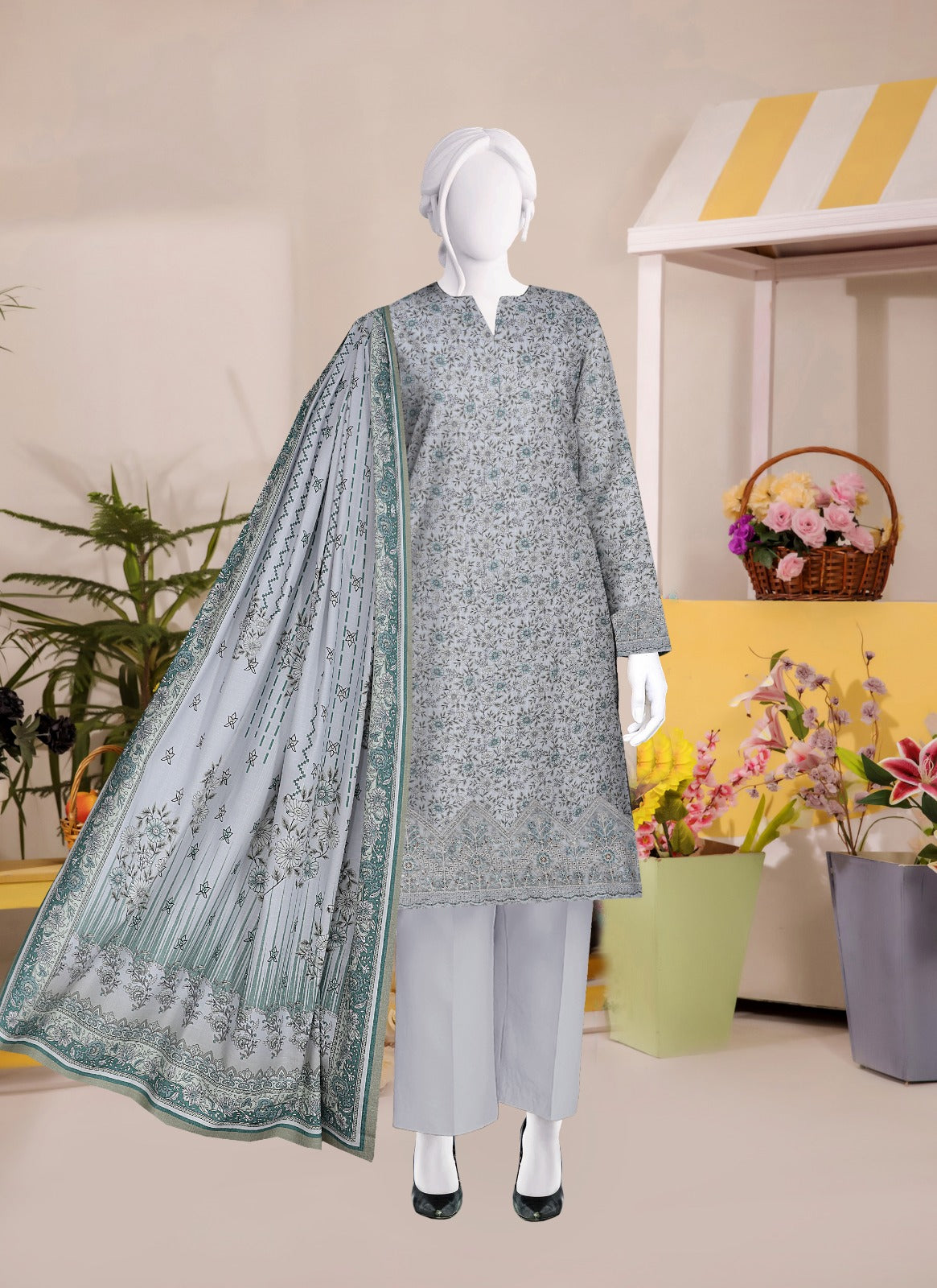 Safina Digital Print Marina Jaquard with Daman Patch 3pc  SF617