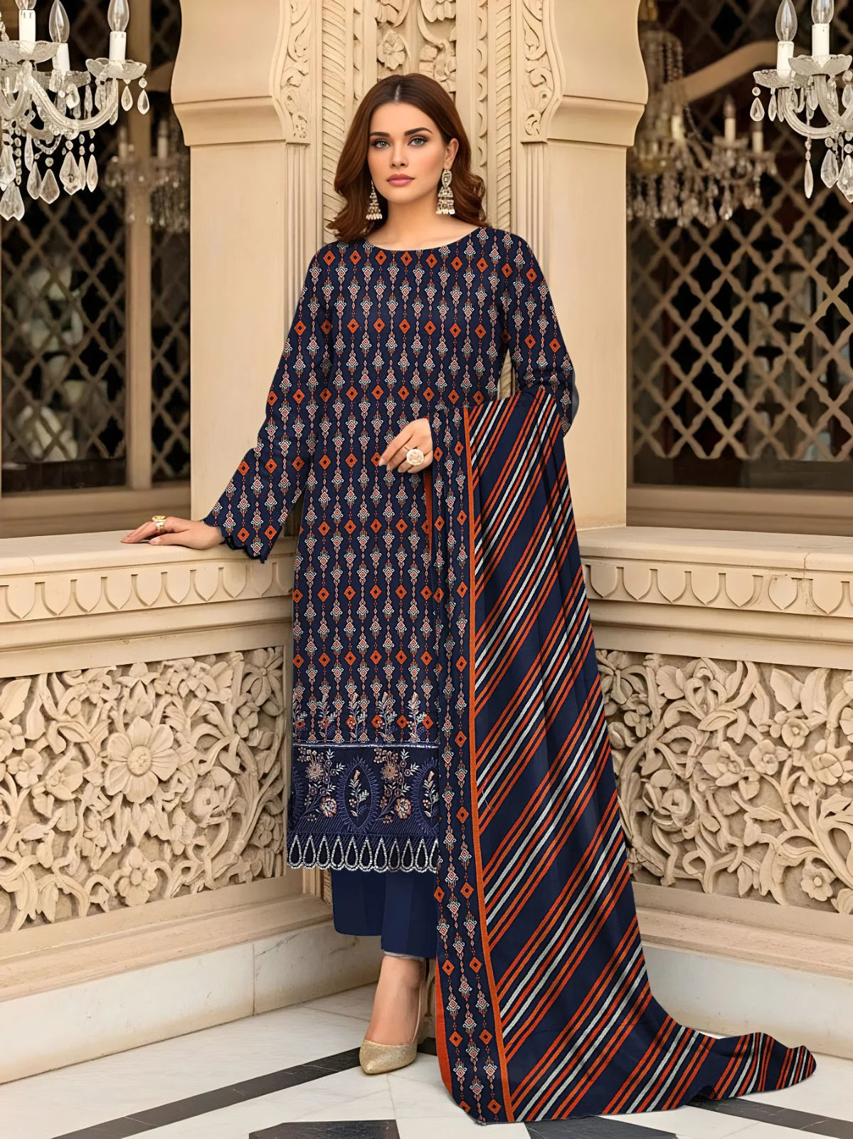 Baroque 3PC Digital Printed Daman Embroidery