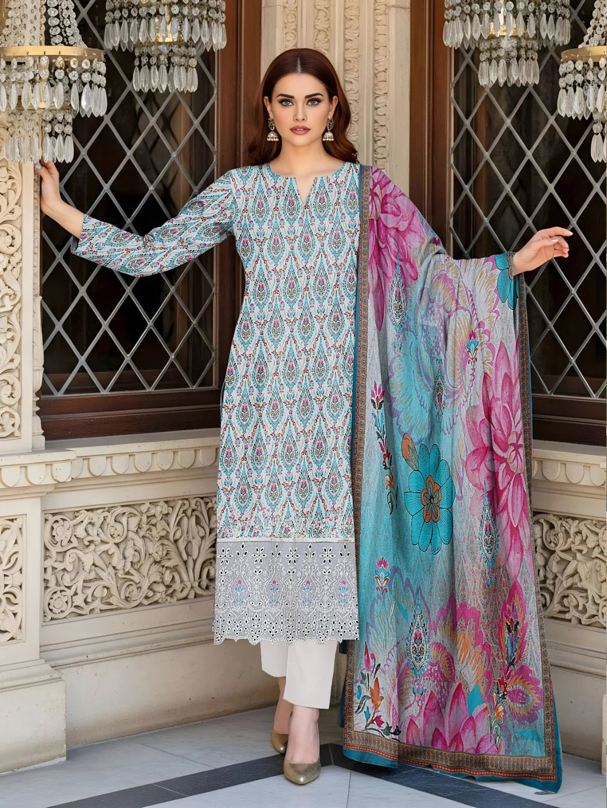 Baroque 3PC Digital Printed Daman Embroidery