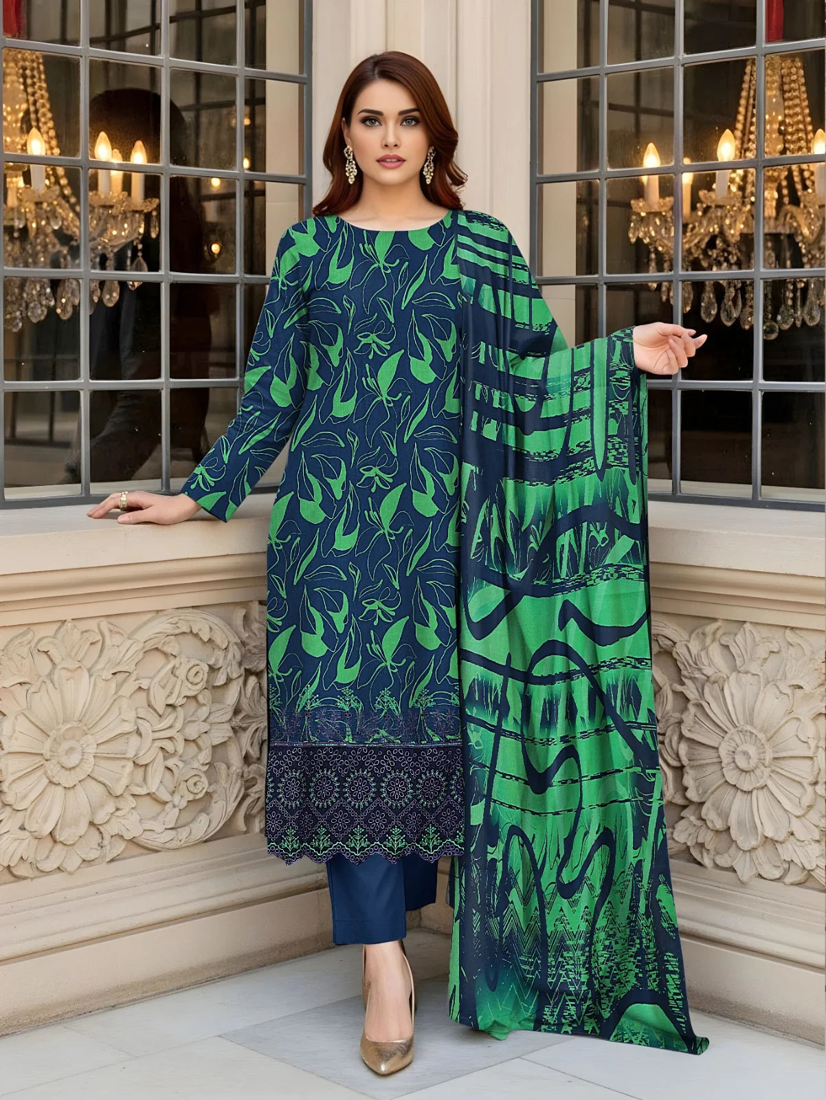 Baroque 3PC Digital Printed Daman Embroidery