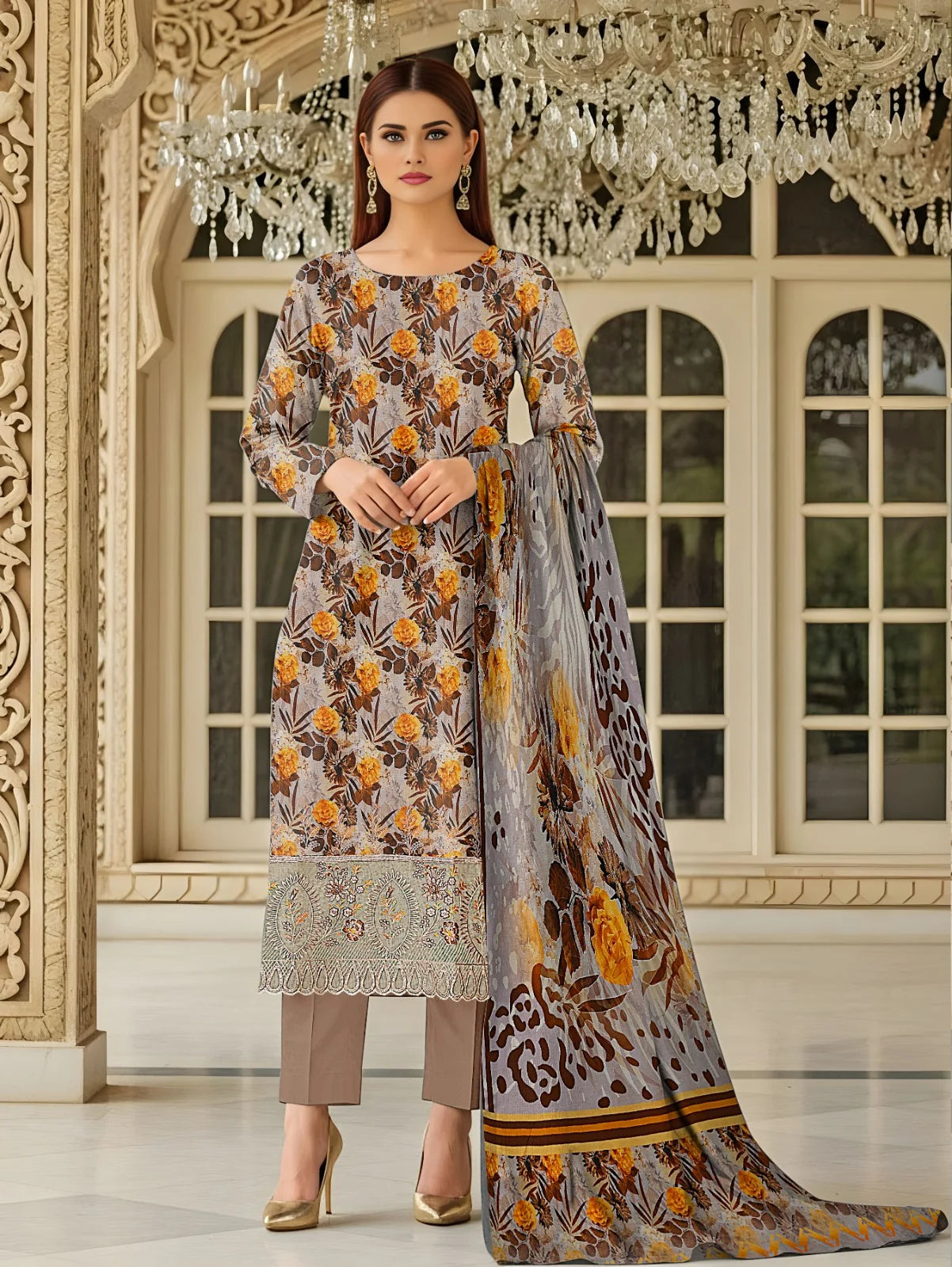 Baroque 3PC Digital Printed Daman Embroidery