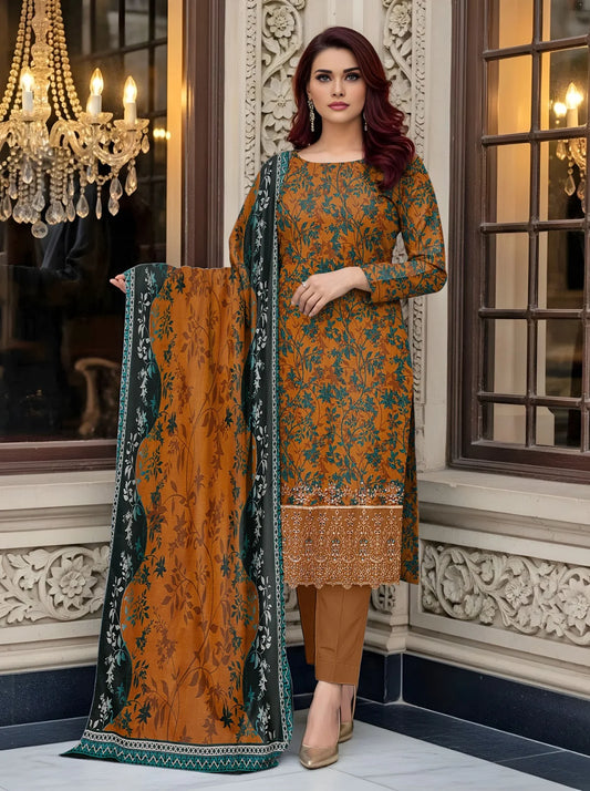 Baroque 3PC Digital Printed Daman Embroidery