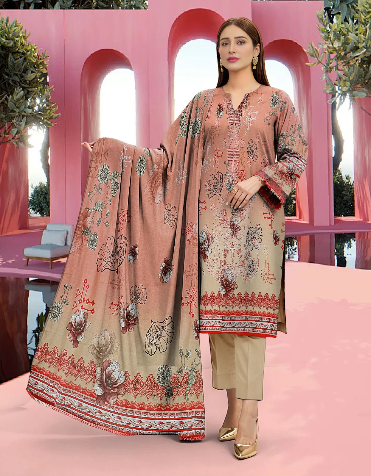 Gul Ahmed 3PC Digital Printed Embroidered