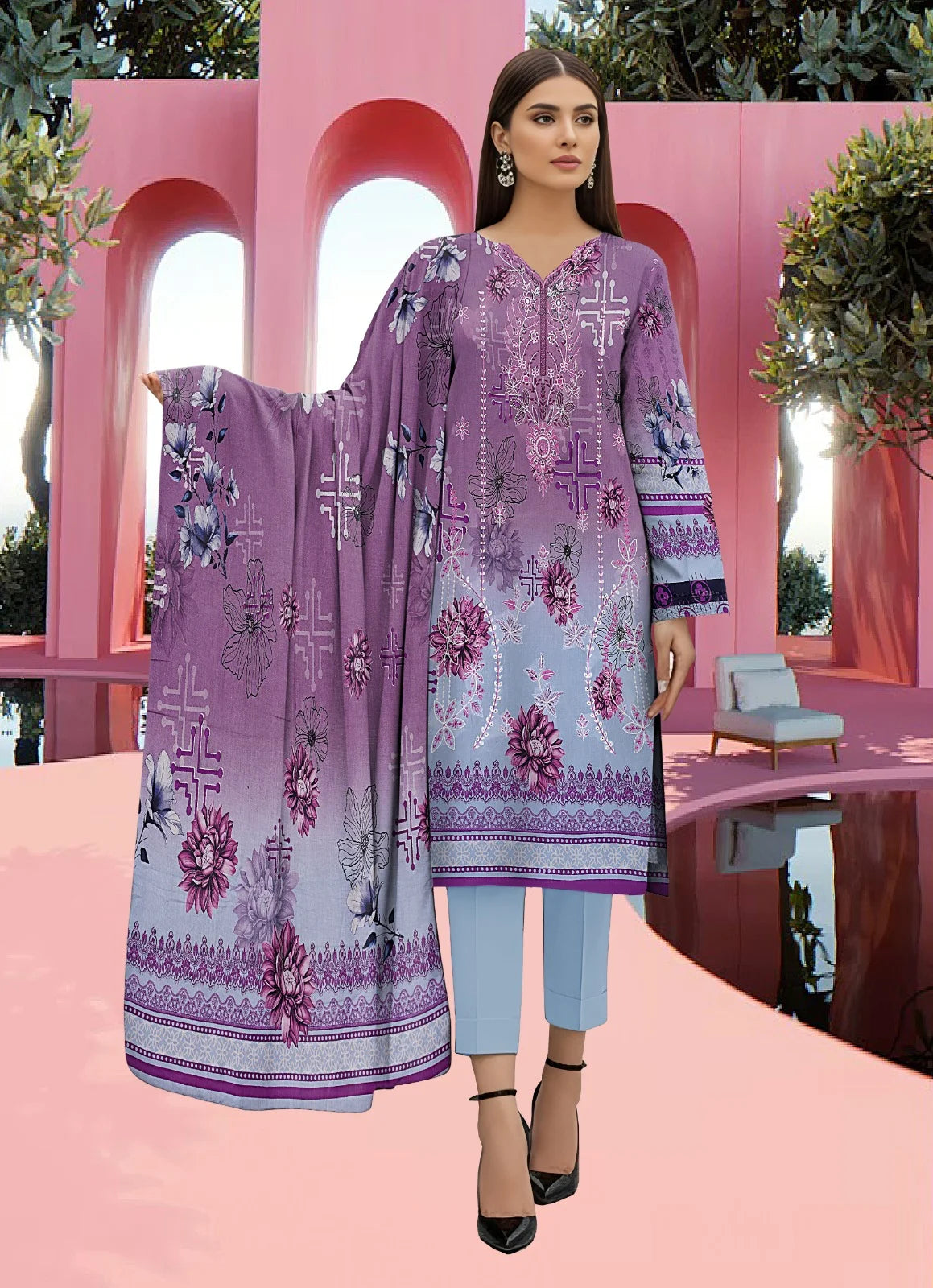 Gul Ahmed 3PC Digital Printed Embroidered