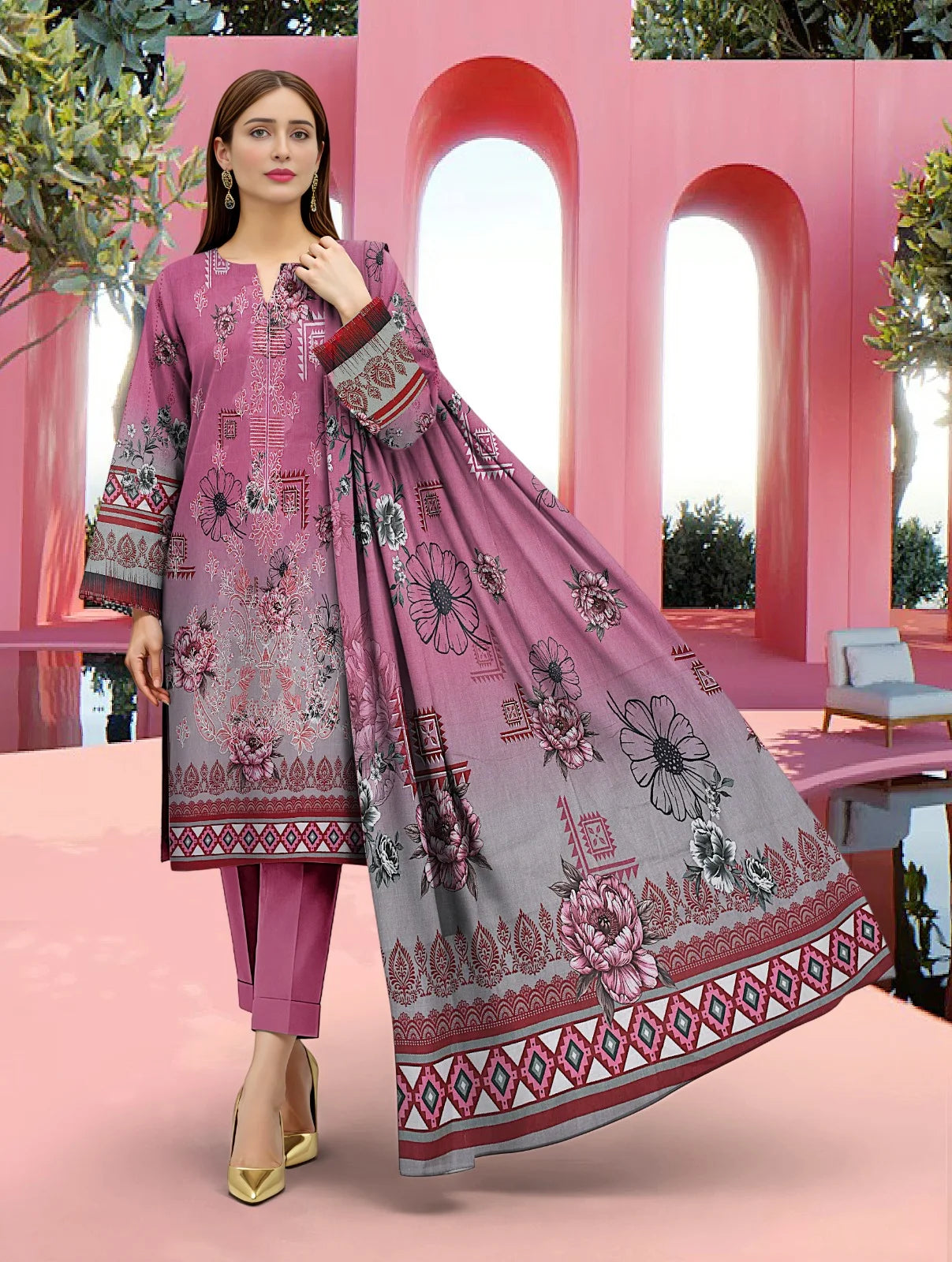 Gul Ahmed 3PC Digital Printed Embroidered