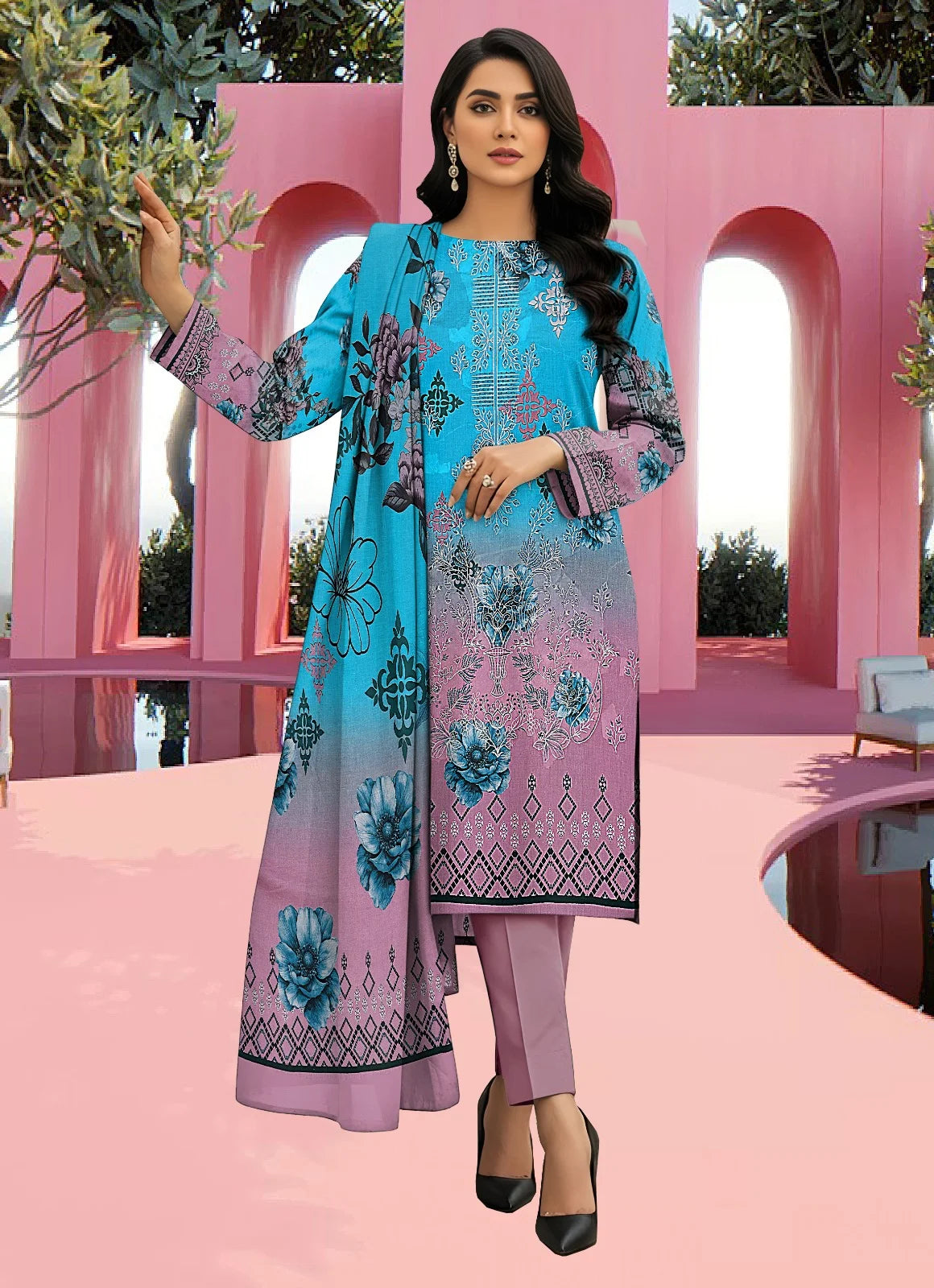 Gul Ahmed 3PC Digital Printed Embroidered