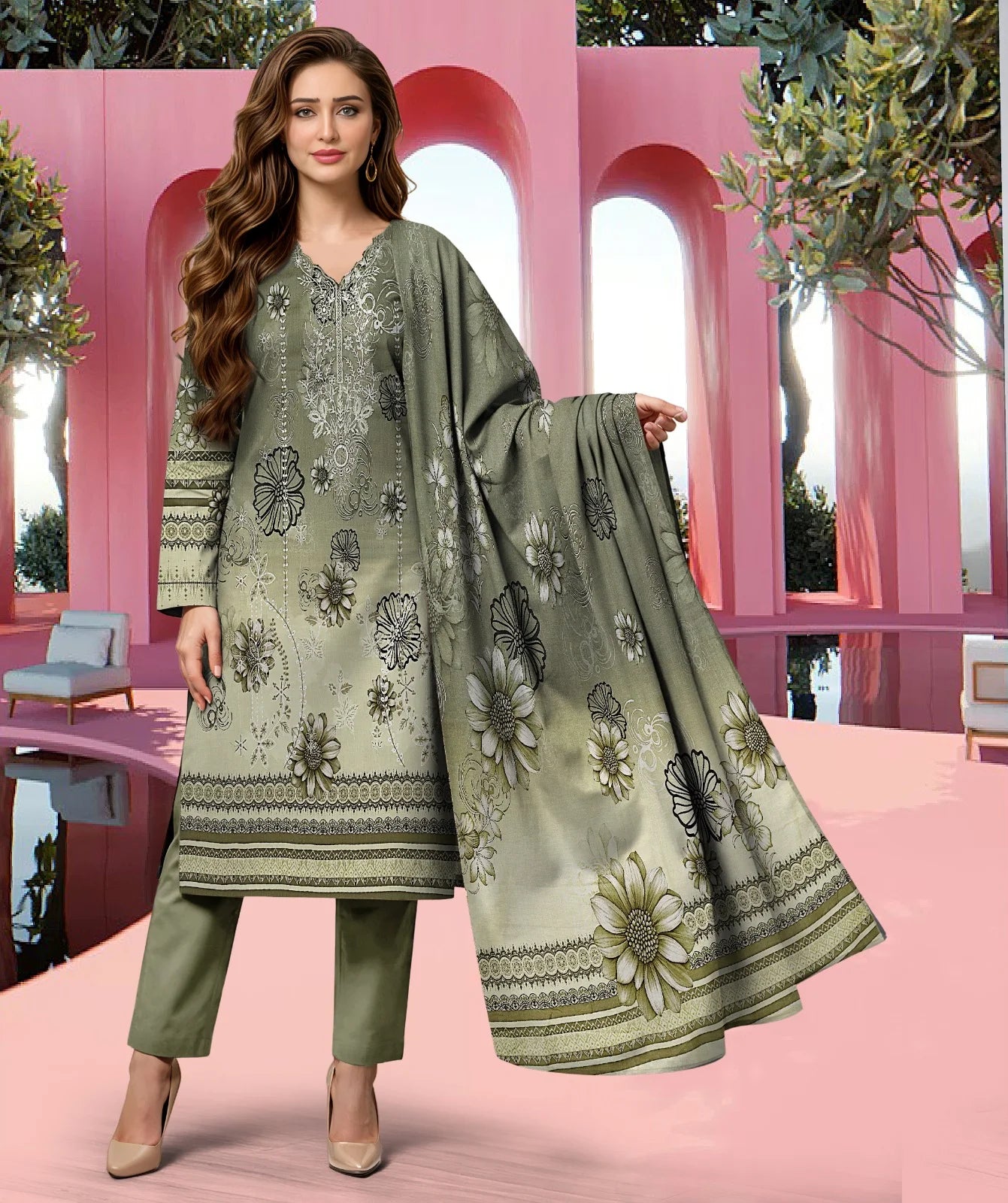 Gul Ahmed 3PC Digital Printed Embroidered