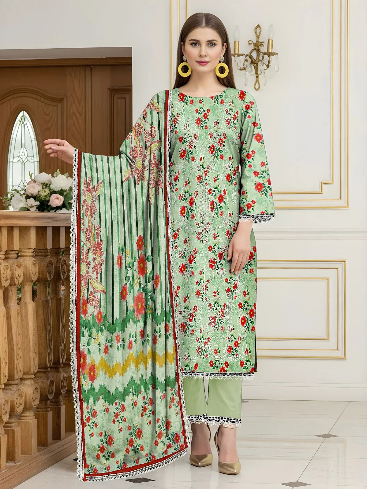 Baroque 3PC Digital Print Lawn Heavy Front with Karoshia Lace 04