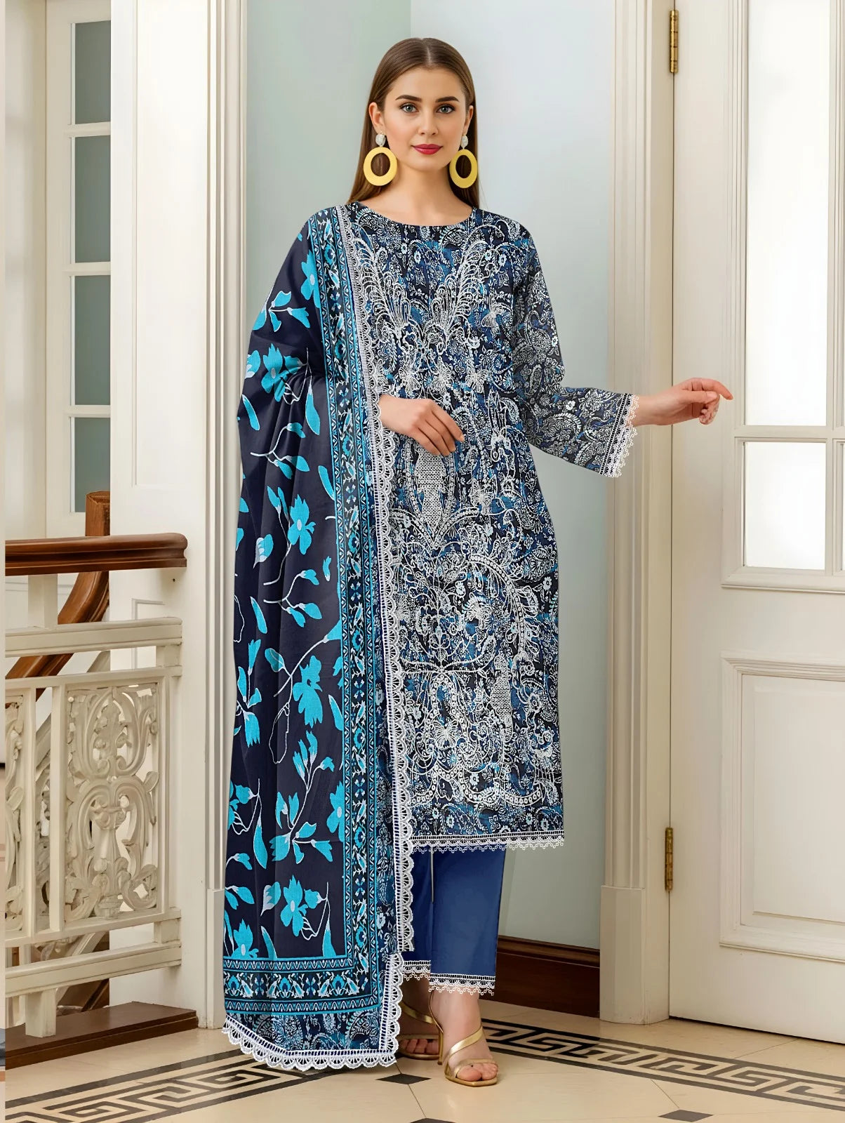 Baroque 3PC Digital Print Lawn Heavy Front with Karoshia Lace 06