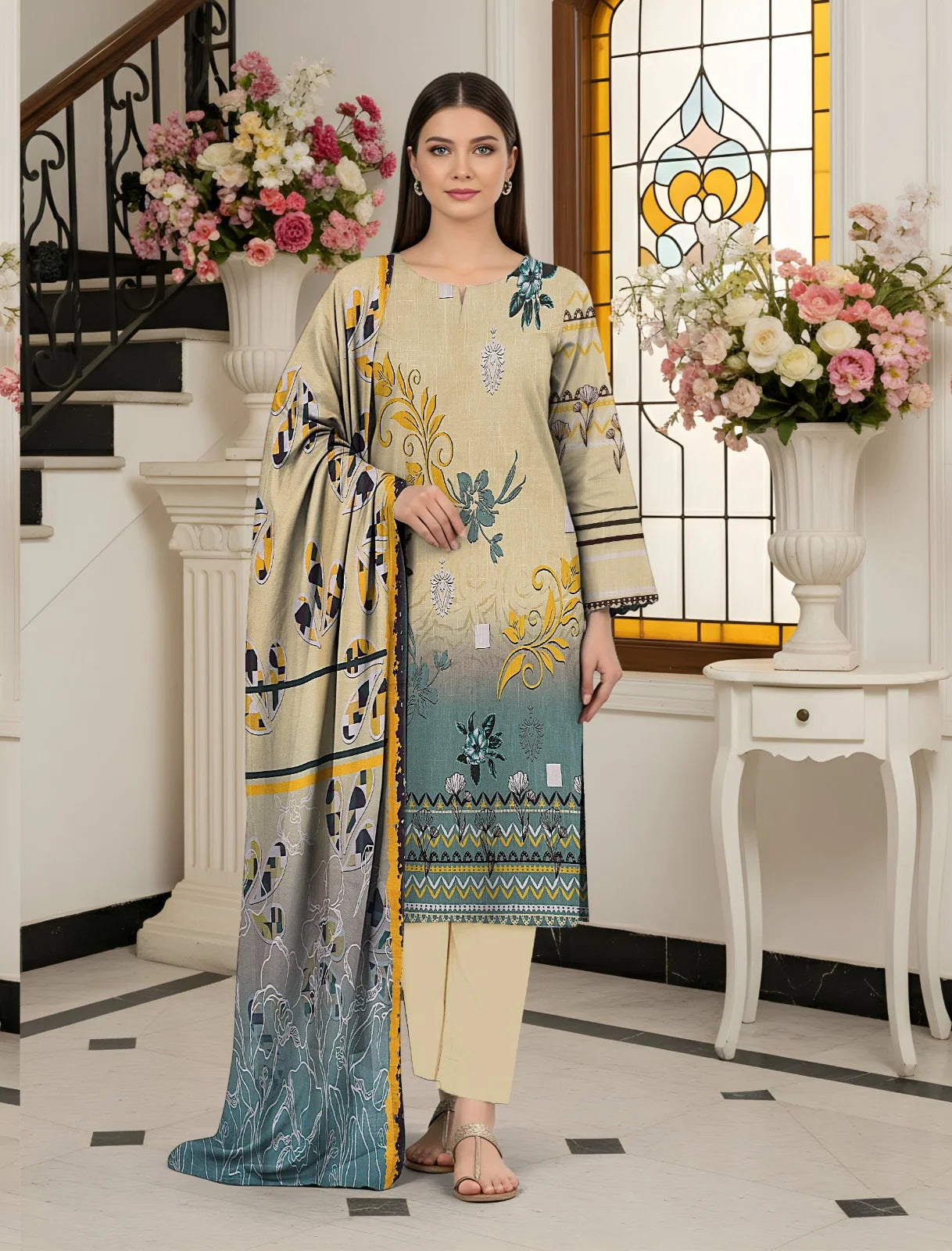 ZyraStores Cross Slub V-545 3PC Digital Printed 06