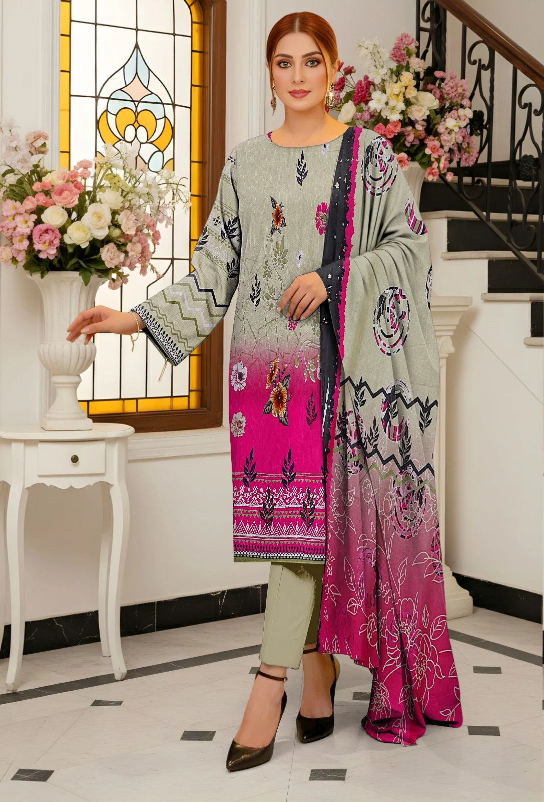 ZyraStores Cross Slub V-545 3PC Digital Printed 07