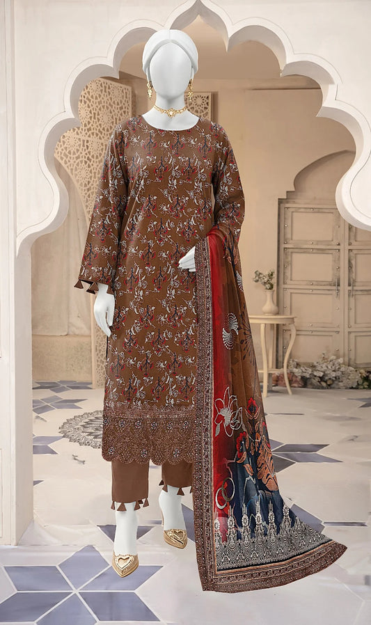 Baroque 3PC Digital Printed Daman Embroidery